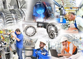 © industrieblick / Fotolia Fünf Männer an ihrem Arbeitsplatz in der Produktion von Rolllagern.