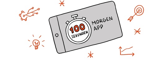 Zeichnung zeigt ein Handy mit der Beschriftung 100 Sekunden